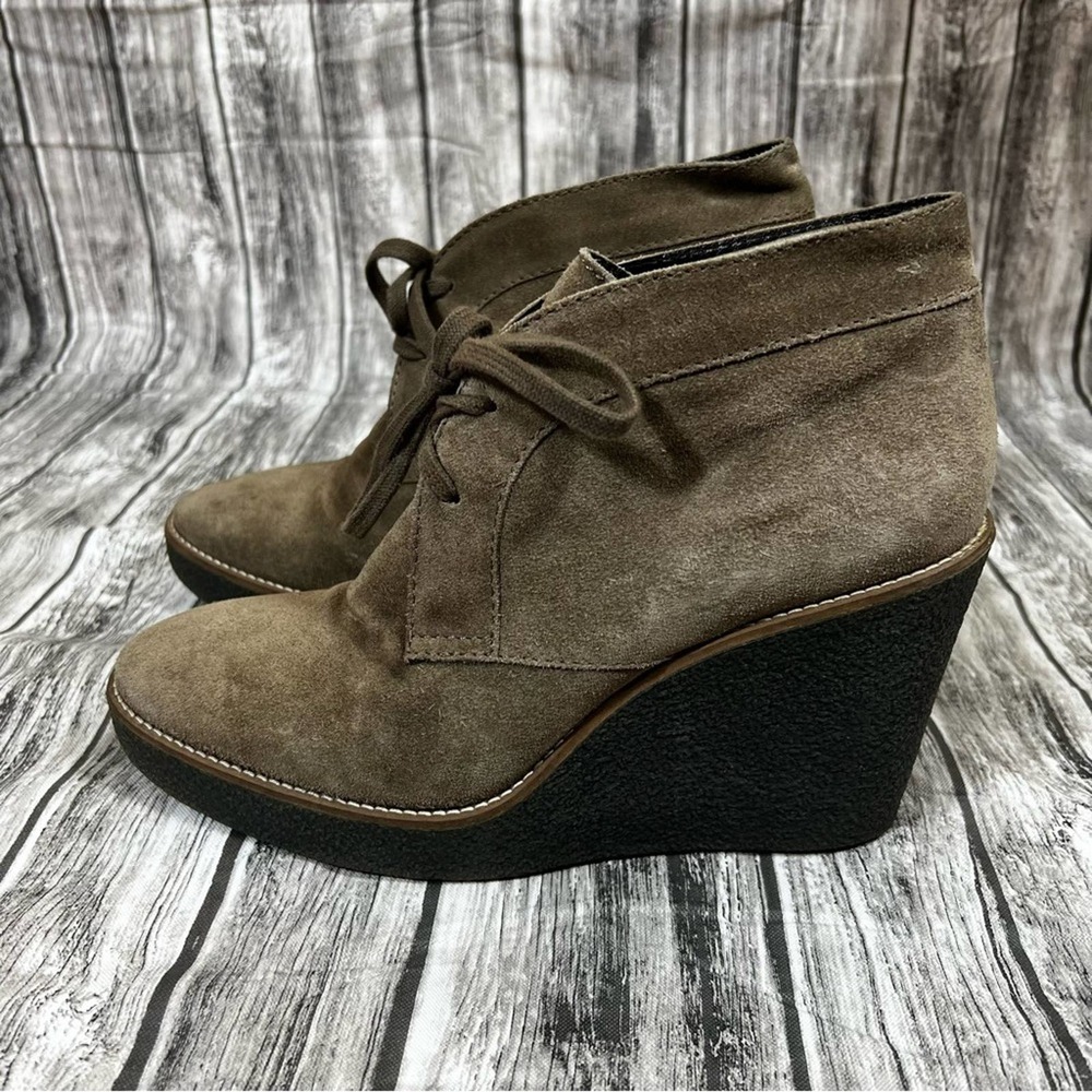 Aquatalia Vianna Suede Weatherproof Desert Wedge Booties Taupe Size 9.5